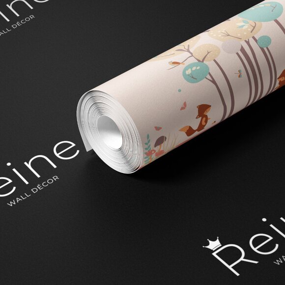 Fox and Rabbit Frolicking in a Pastel Forest Wallpaper | Whimsical Animal Wallpa - Picture 2 of 9